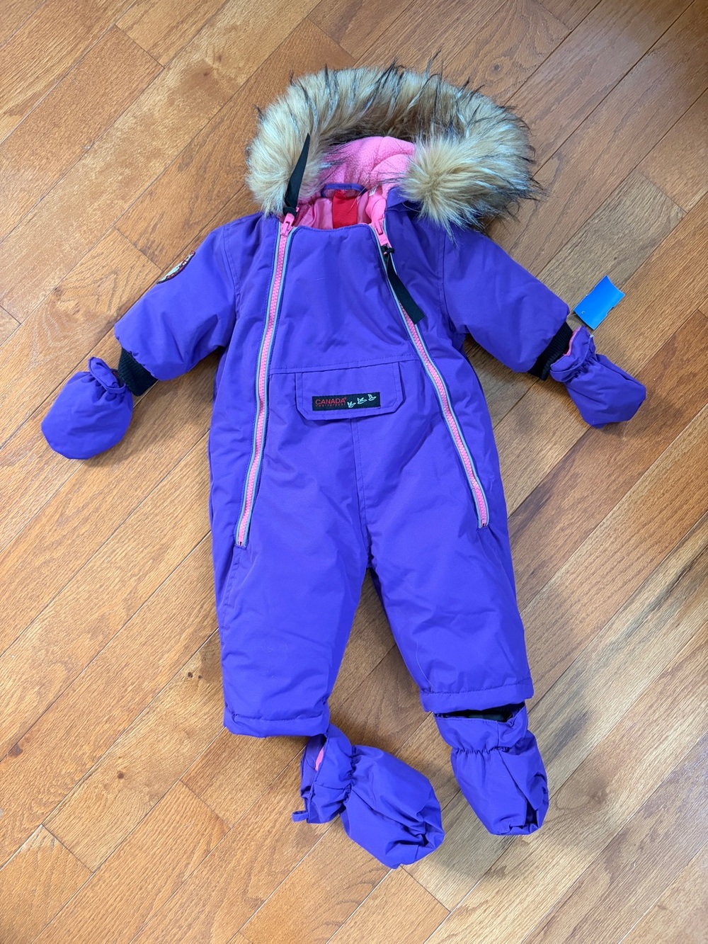 Canada Weather Gear Purple 6-9 month Snowsuit with Faux Fur Hood